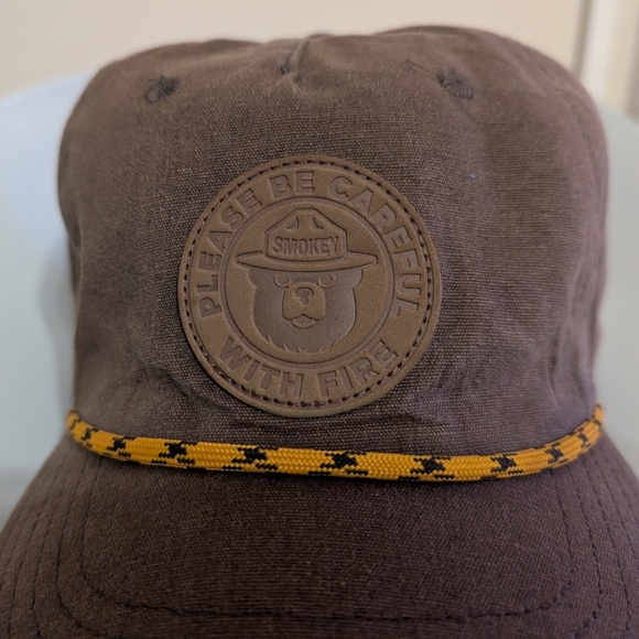 Smokey Bear Hat Cap Snap Back Brown Rope Outdoors Hiking Camping Outdoors Mens - Picture 2 of 8